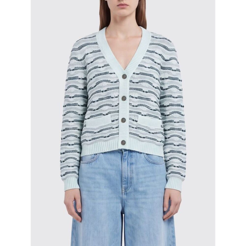 Marni Women Striped Wool V-Neck Cardigan Marni With Slit Pockets